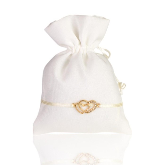 SACCHETTO PANNA PENDAGLIO METALLO DOPPIO CUORE 10X13